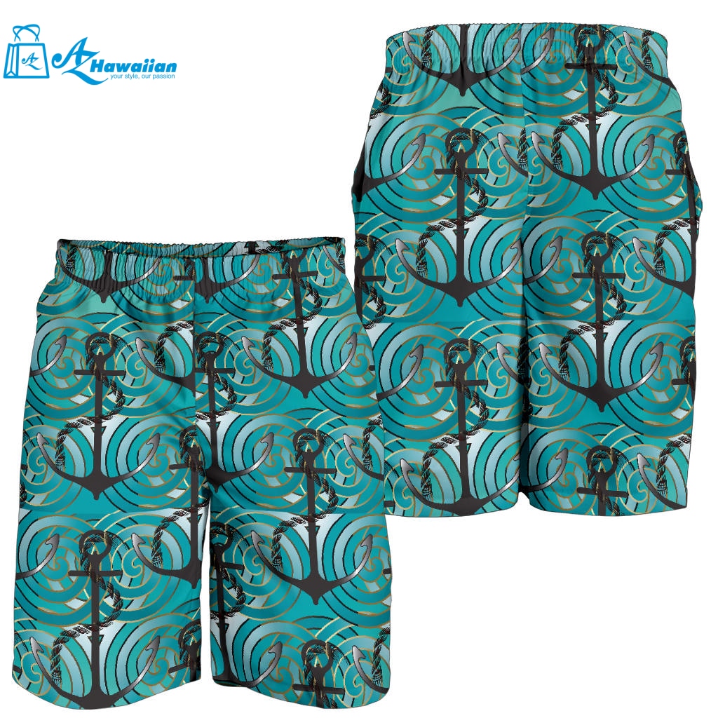 Anchor Nautical Green Background Men Shorts