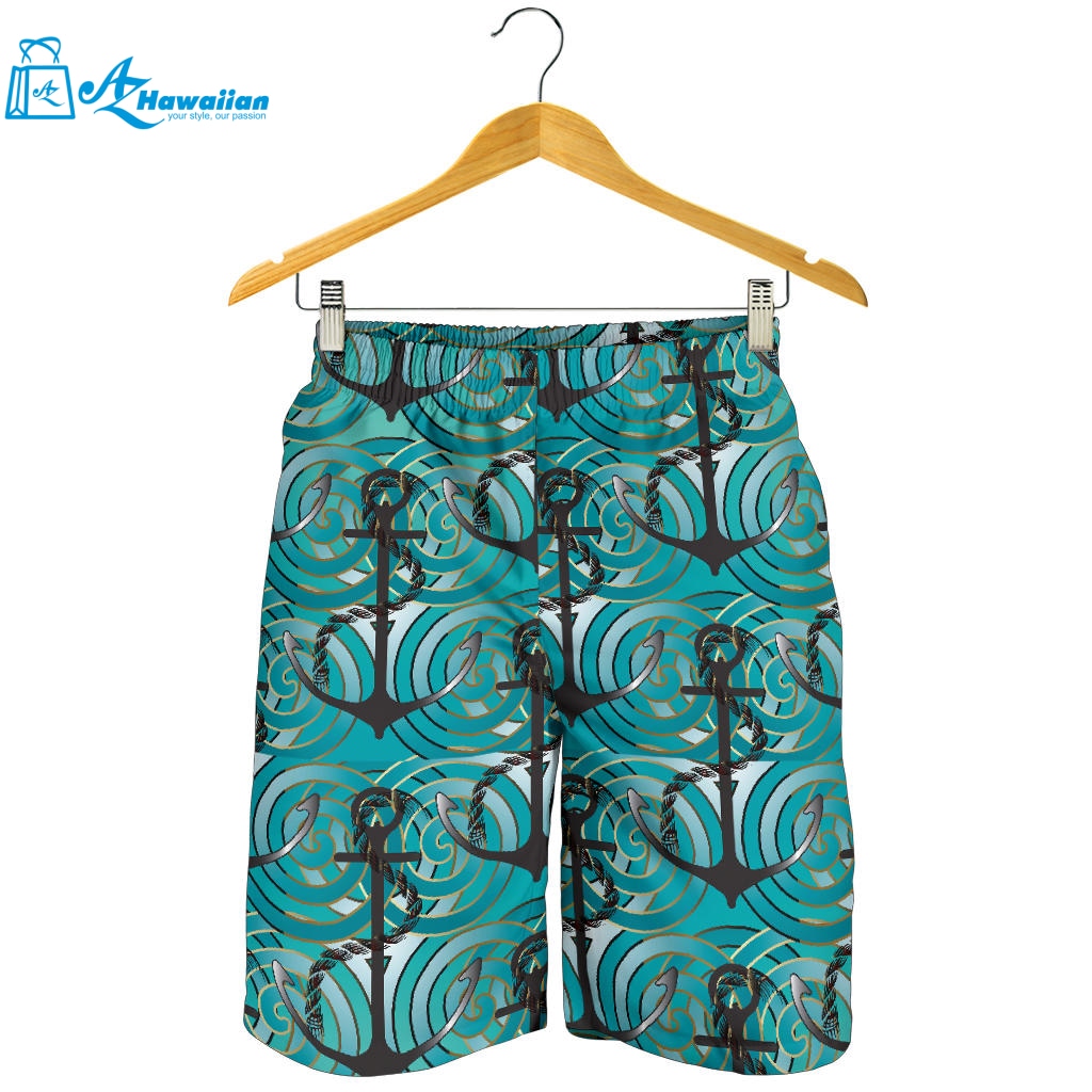 Anchor Nautical Green Background Men Shorts