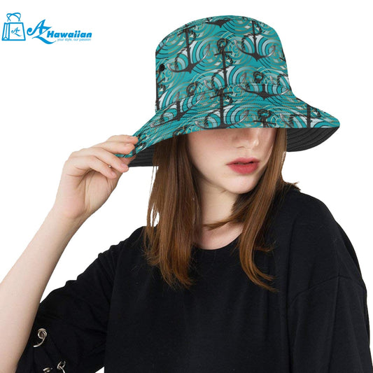 Anchor nautical green background Unisex Bucket Hat