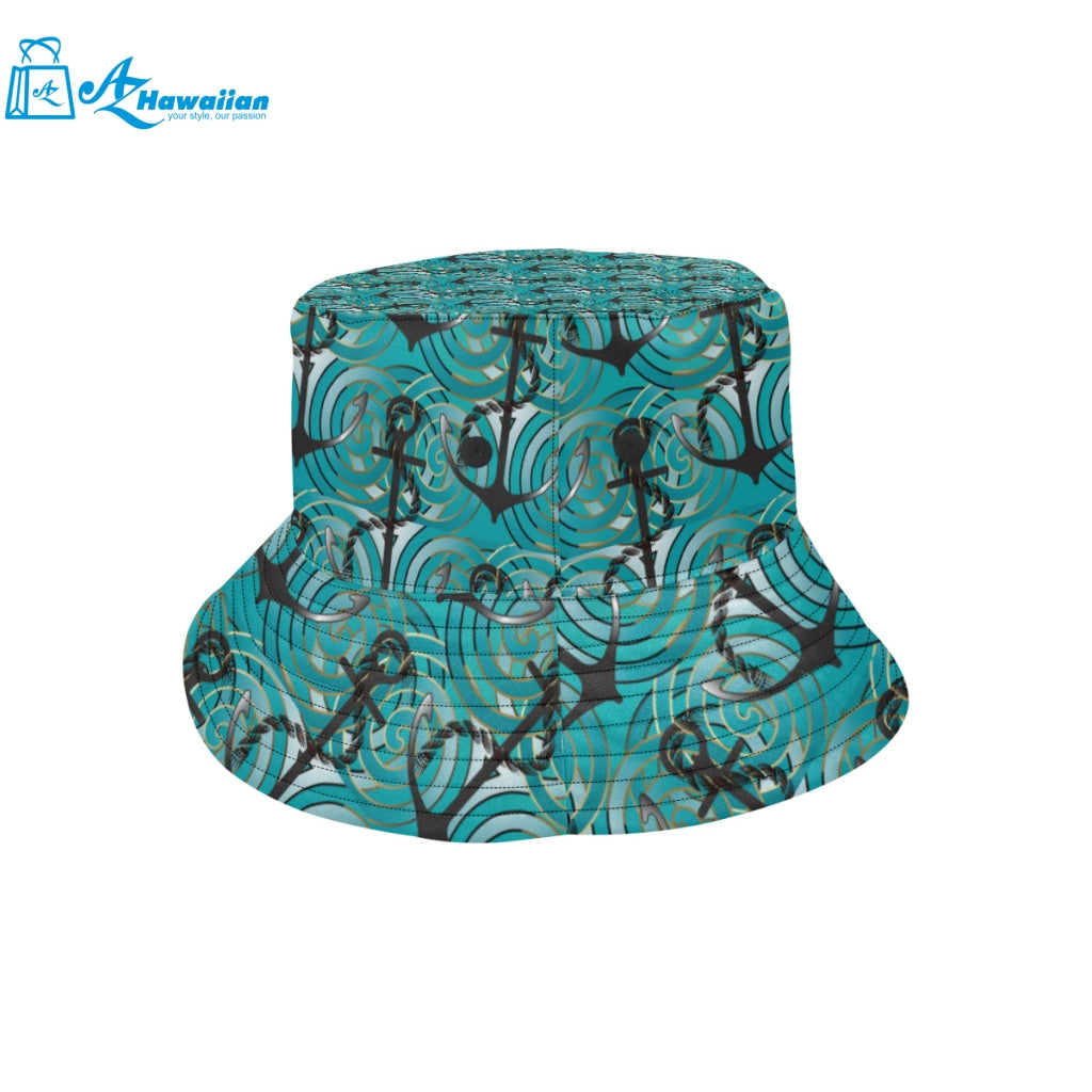 Anchor nautical green background Unisex Bucket Hat