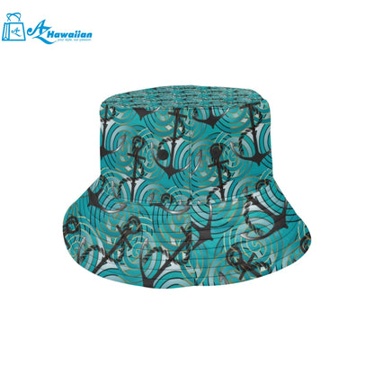 Anchor nautical green background Unisex Bucket Hat