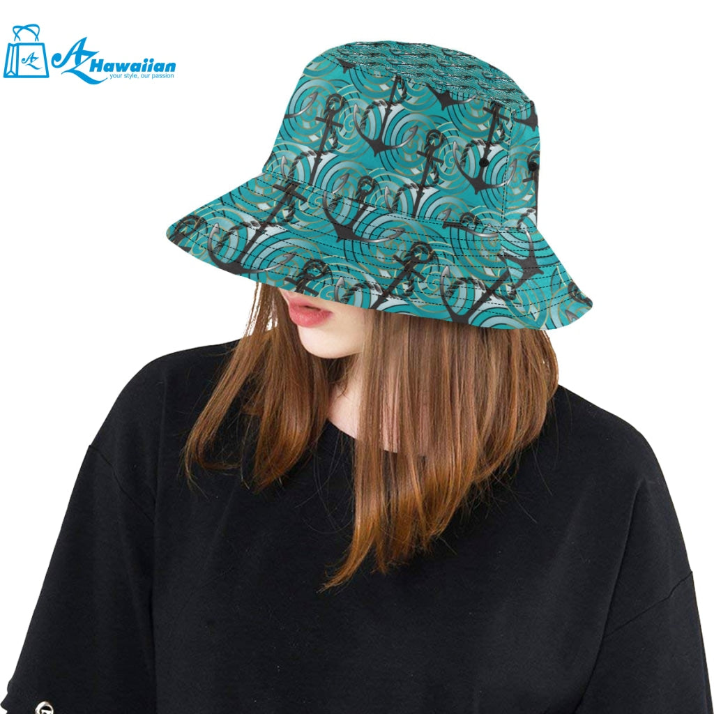 Anchor nautical green background Unisex Bucket Hat