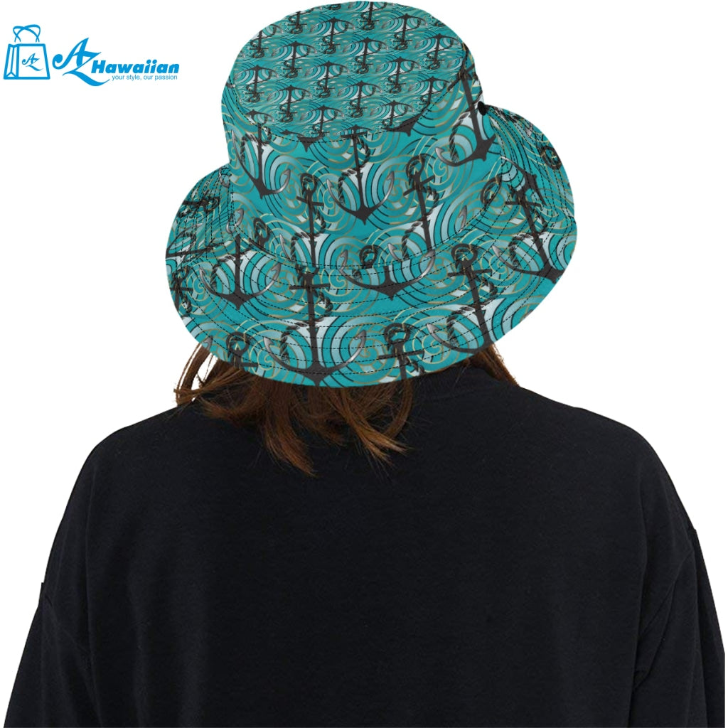 Anchor nautical green background Unisex Bucket Hat