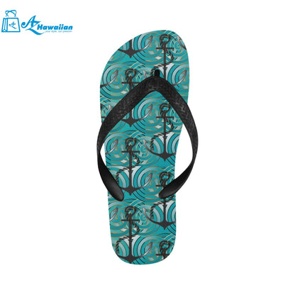 Anchor nautical green background Unisex Flip Flops