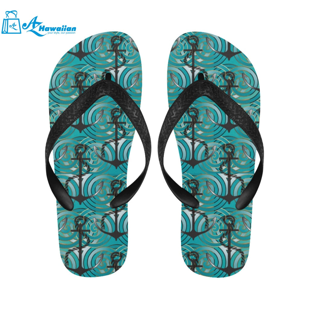 Anchor nautical green background Unisex Flip Flops