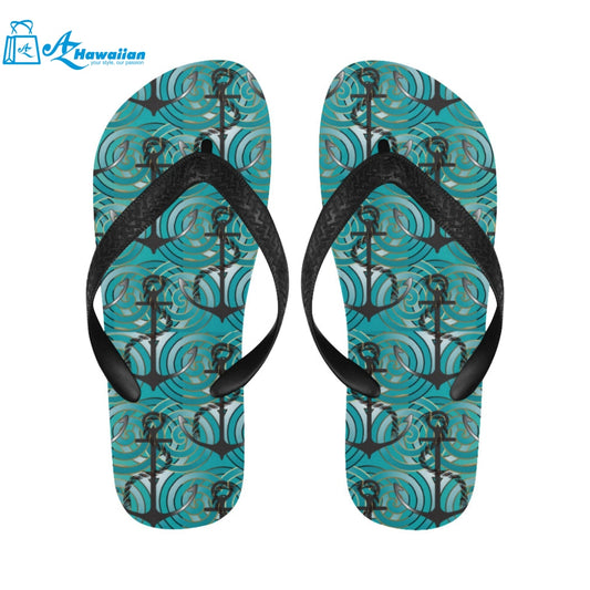 Anchor nautical green background Unisex Flip Flops