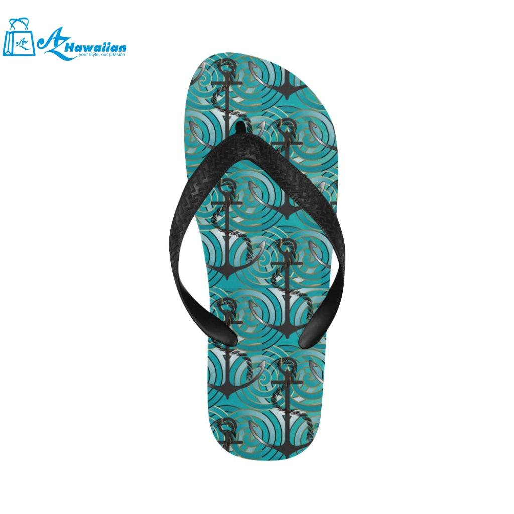 Anchor nautical green background Unisex Flip Flops