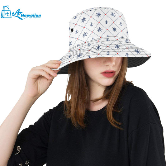 Anchor rudder nautical design pattern Unisex Bucket Hat