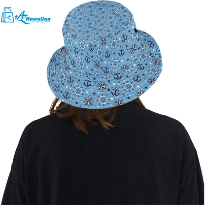 Anchors rudder compass star nautical pattern Unisex Bucket Hat