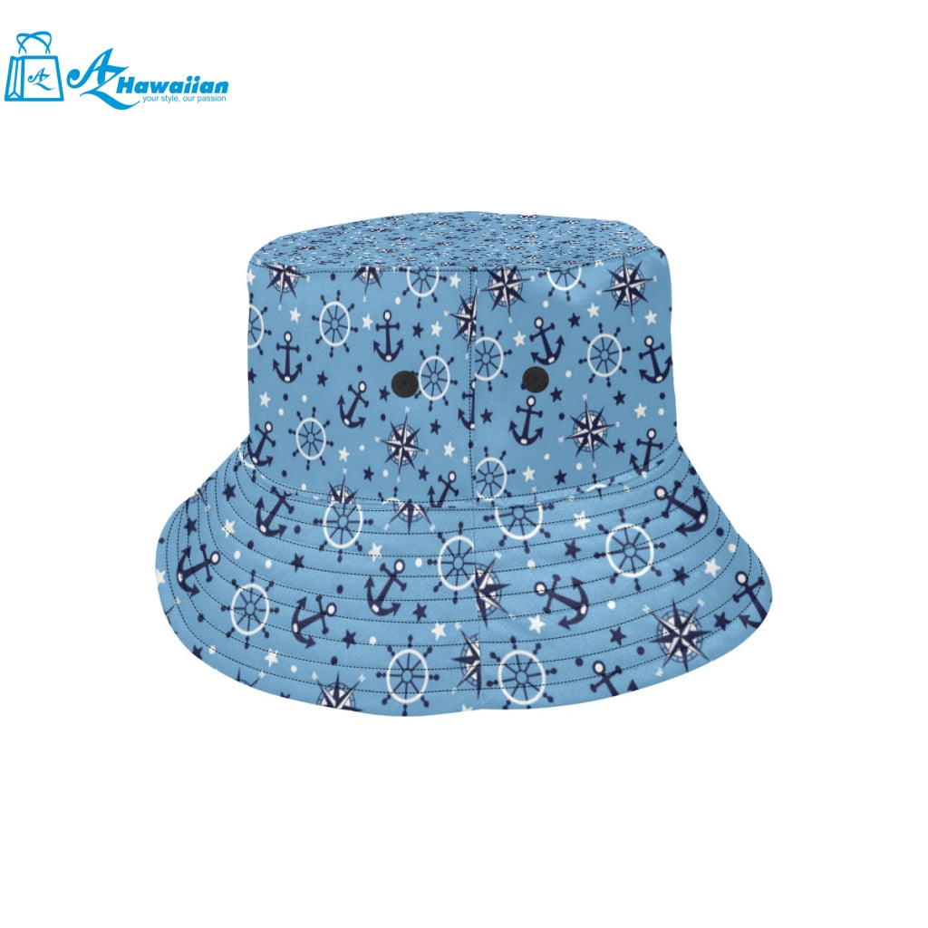 Anchors rudder compass star nautical pattern Unisex Bucket Hat