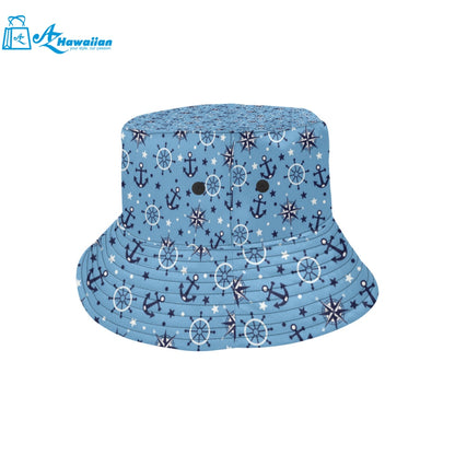 Anchors rudder compass star nautical pattern Unisex Bucket Hat