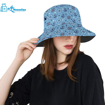 Anchors rudder compass star nautical pattern Unisex Bucket Hat