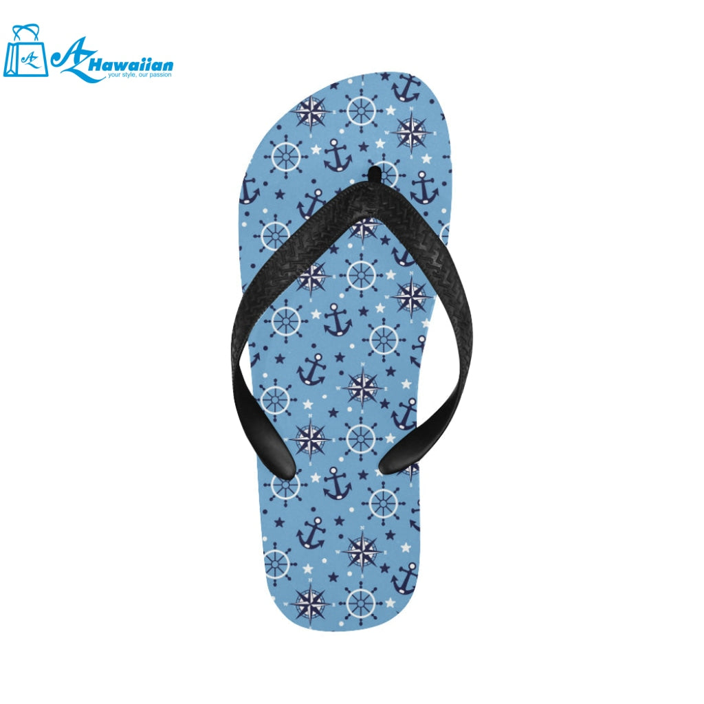 Anchors rudder compass star nautical pattern Unisex Flip Flops