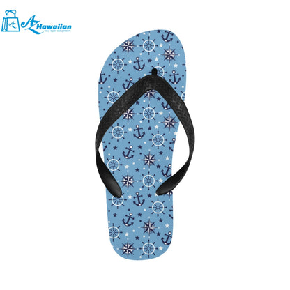 Anchors rudder compass star nautical pattern Unisex Flip Flops