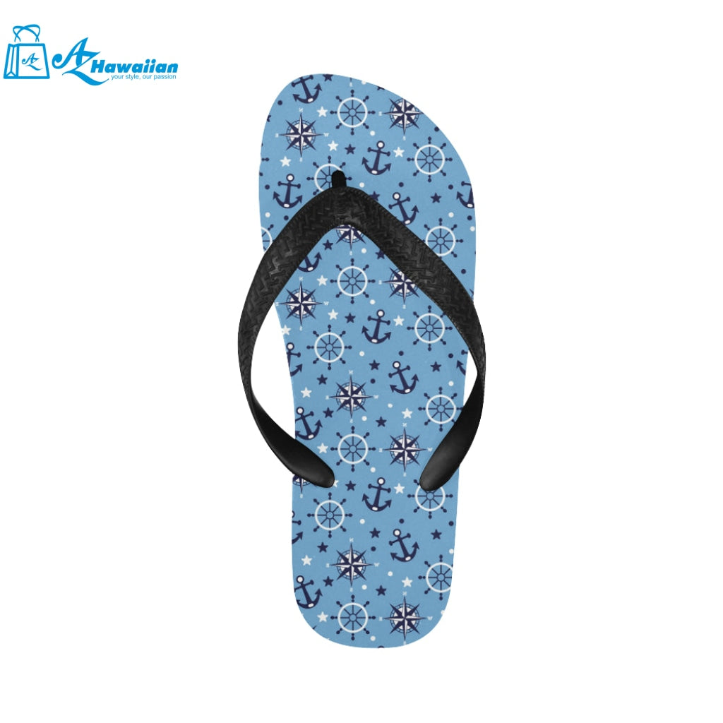 Anchors rudder compass star nautical pattern Unisex Flip Flops