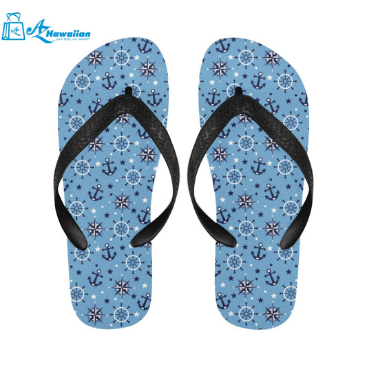 Anchors rudder compass star nautical pattern Unisex Flip Flops