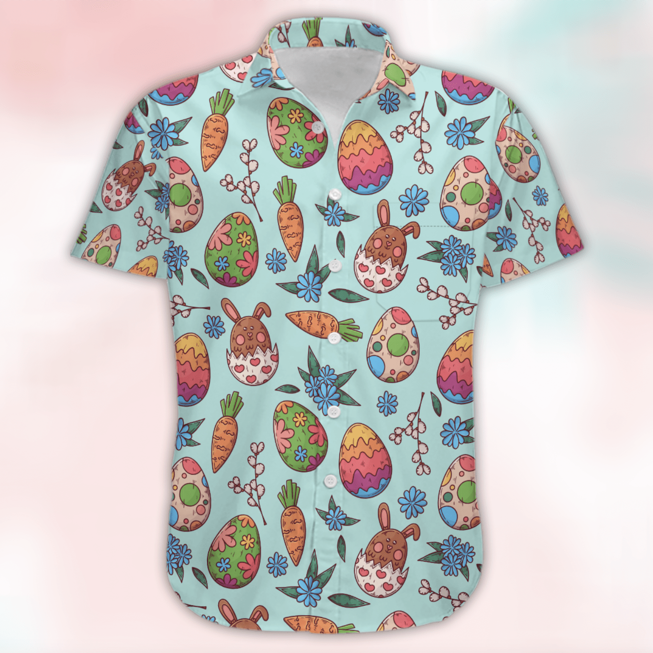 Happy Easter 2021 Funny Cartoon Colorful Bunny Joyous Eggs Hawaiian Aloha Shirts #DH