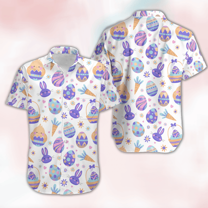 Happy Easter Amazing Purple Pastel Eggs Bunny Chicks Hawaiian Aloha Shirts #DH