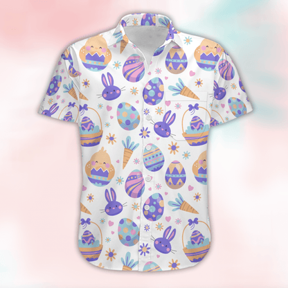 Happy Easter Amazing Purple Pastel Eggs Bunny Chicks Hawaiian Aloha Shirts #DH