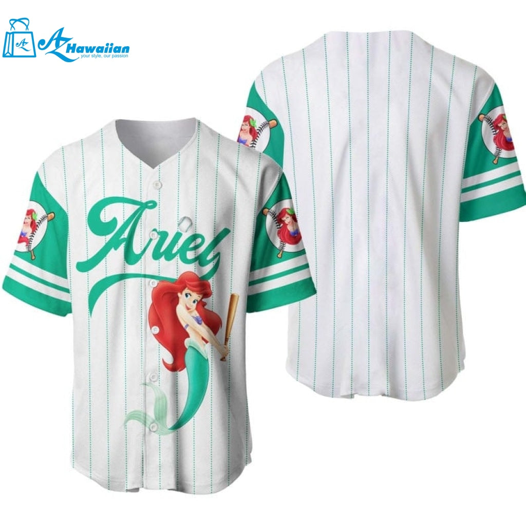 Ariel Princess The Little Mermaid All Over Print Pinstripe Baseball Jersey 