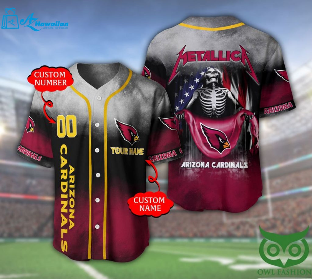 Arizona Cardinals 3D Personalized Gift, Custom Name Number Metallica Baseball Jersey