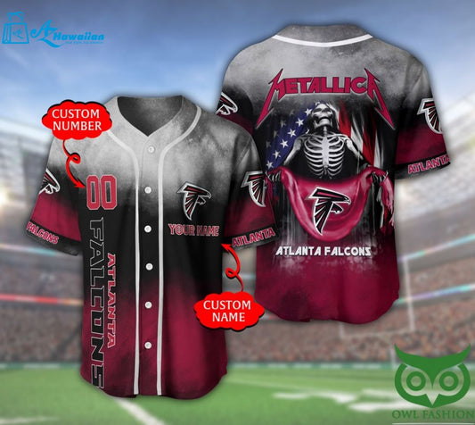 Atlanta Falcons 3D Personalized Gift, Custom Name Number Metallica Baseball Jersey