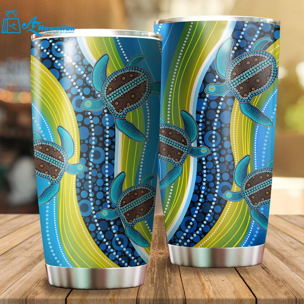 Australia Indigenous Blue Turtles Painting Art Stainless Steel Tumbler For Turtle Lover, Gift For Her Gift For Him Gift For Turtle Lover Friends Stainless Steel Tumbler