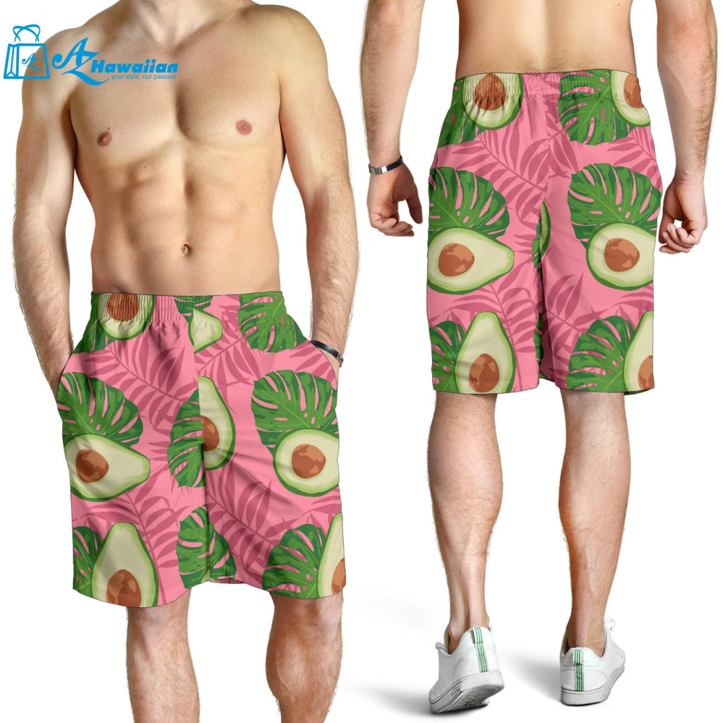 Avocado Slices Leaves Pink Back Ground Men Shorts