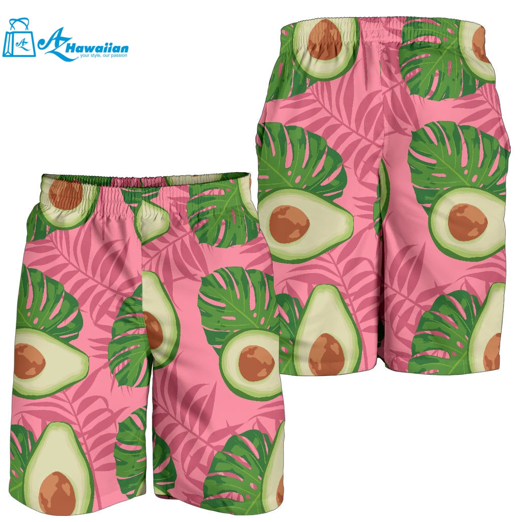 Avocado Slices Leaves Pink Back Ground Men Shorts