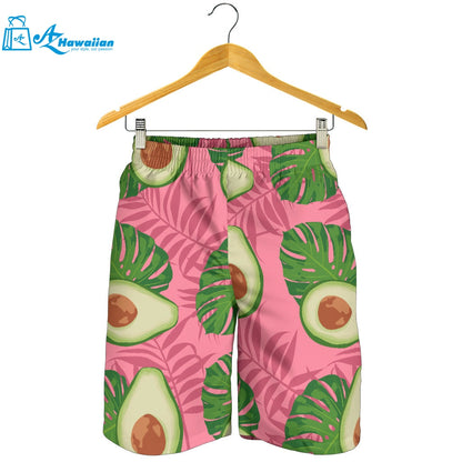 Avocado Slices Leaves Pink Back Ground Men Shorts