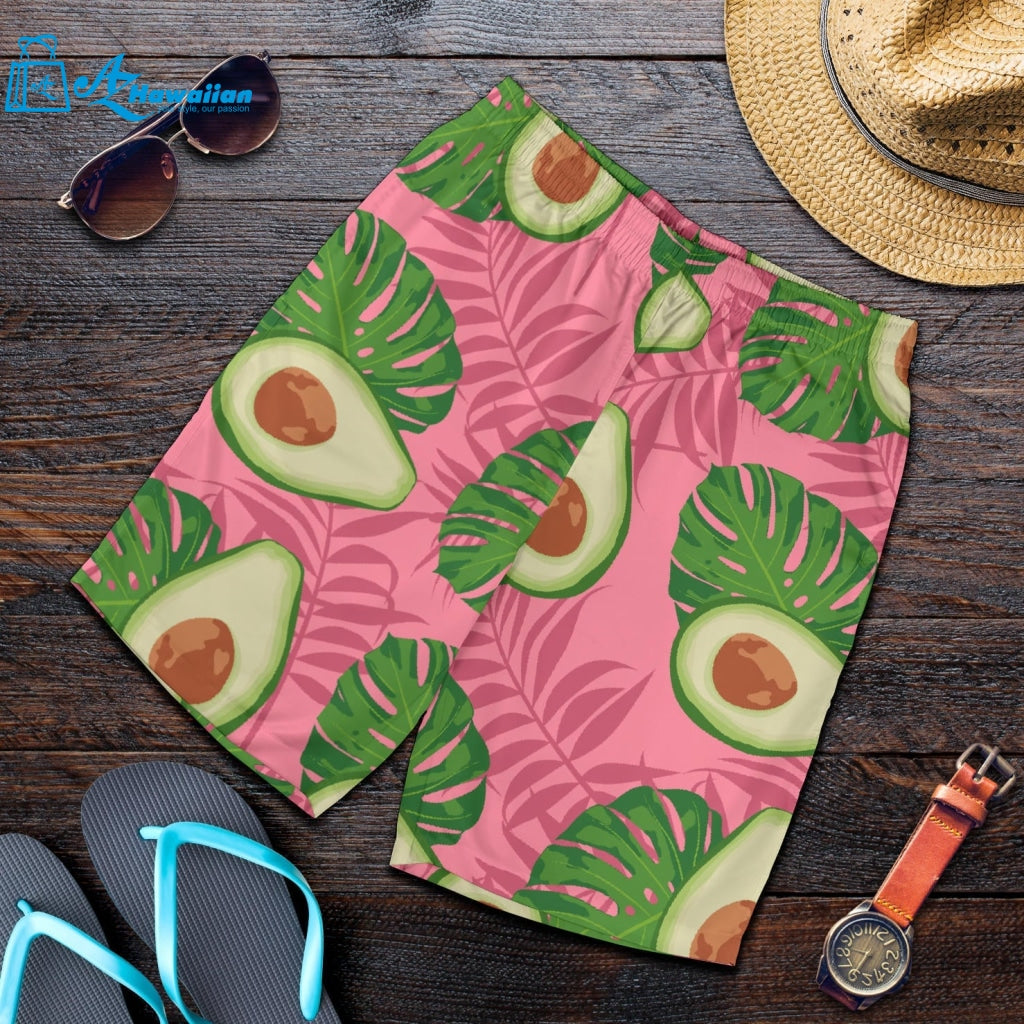 Avocado Slices Leaves Pink Back Ground Men Shorts