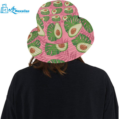 Avocado slices leaves pink back ground Unisex Bucket Hat