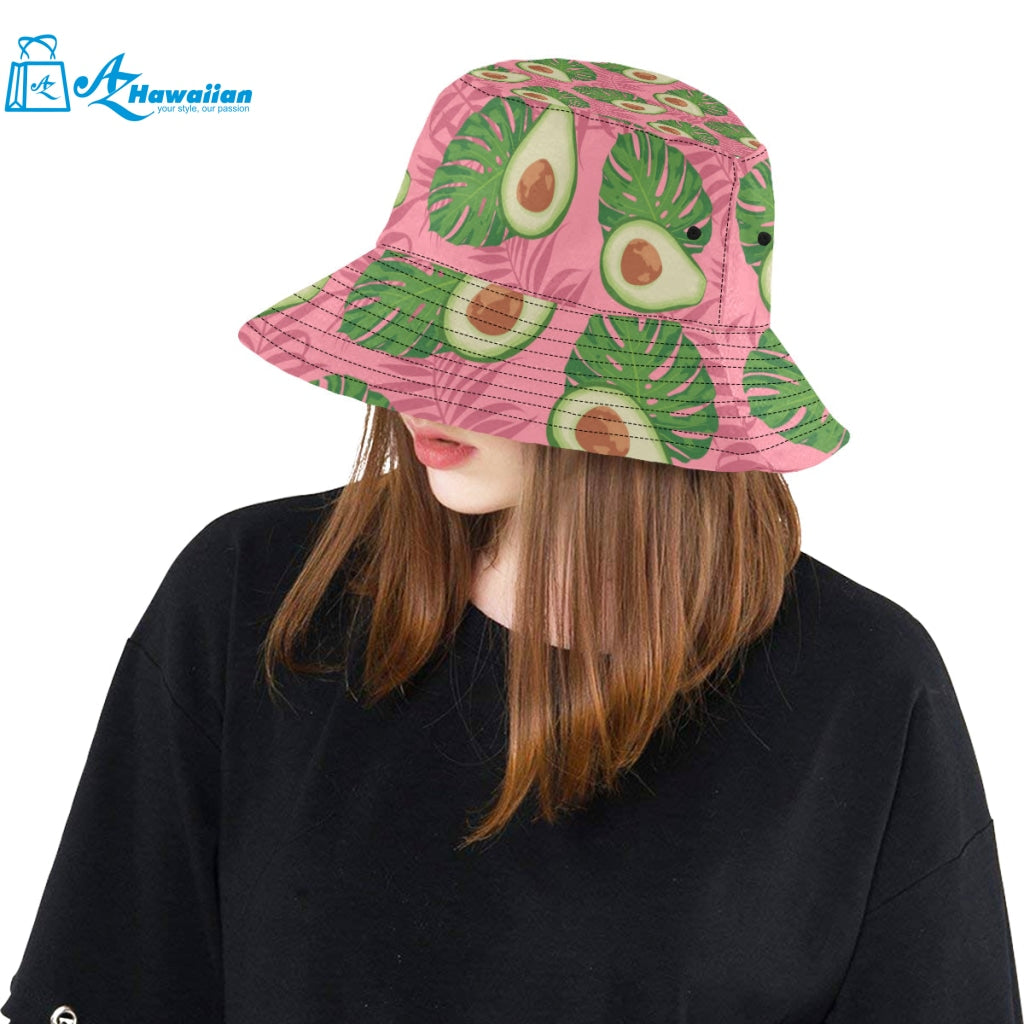 Avocado slices leaves pink back ground Unisex Bucket Hat