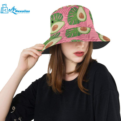 Avocado slices leaves pink back ground Unisex Bucket Hat