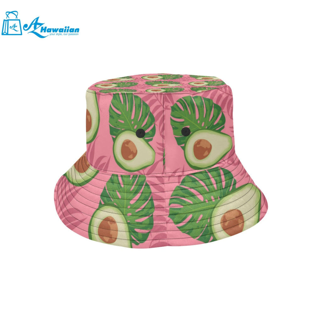 Avocado slices leaves pink back ground Unisex Bucket Hat