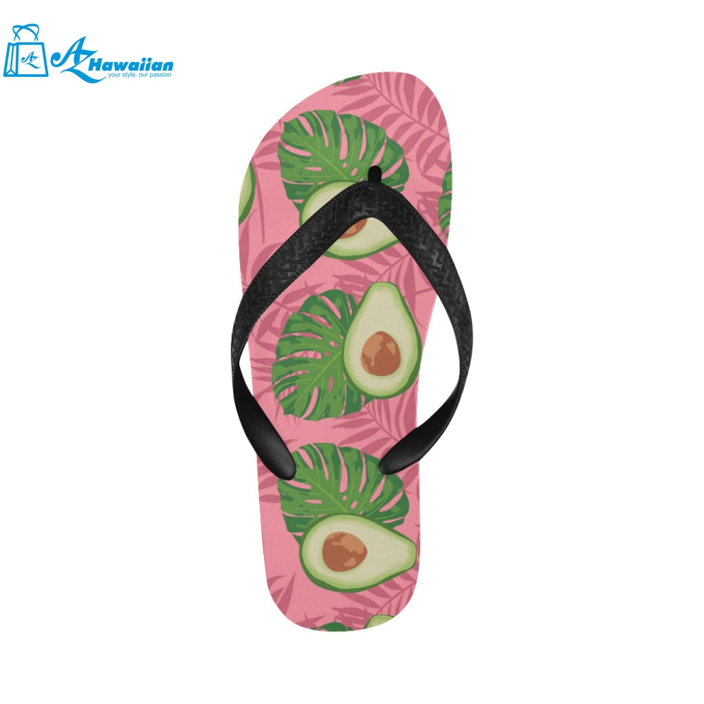 Avocado slices leaves pink back ground Unisex Flip Flops