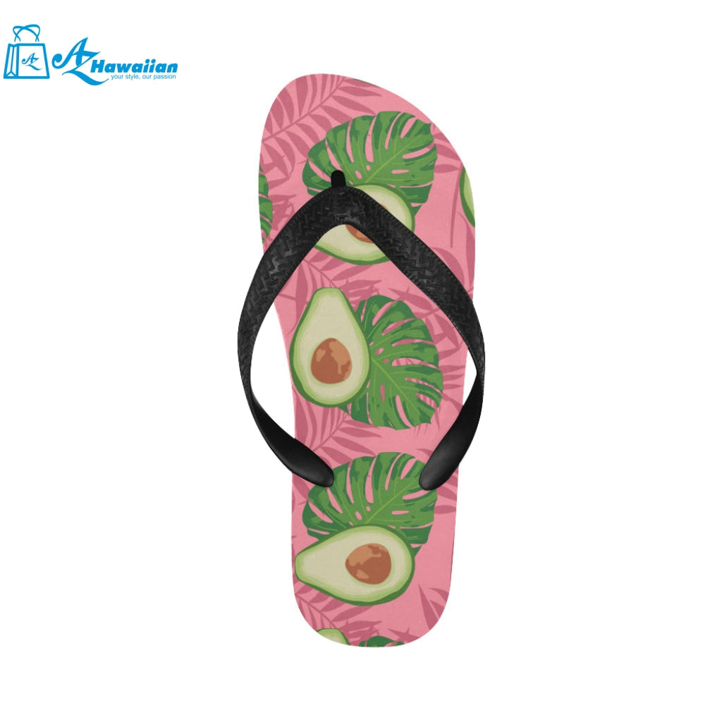 Avocado slices leaves pink back ground Unisex Flip Flops