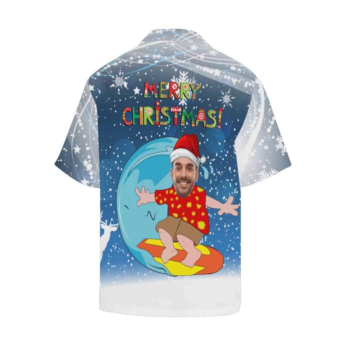 Custom Face Christmas Surfing Men's Hawaiian Shirt