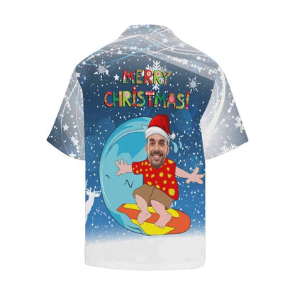 Custom Face Christmas Surfing Men's Hawaiian Shirt