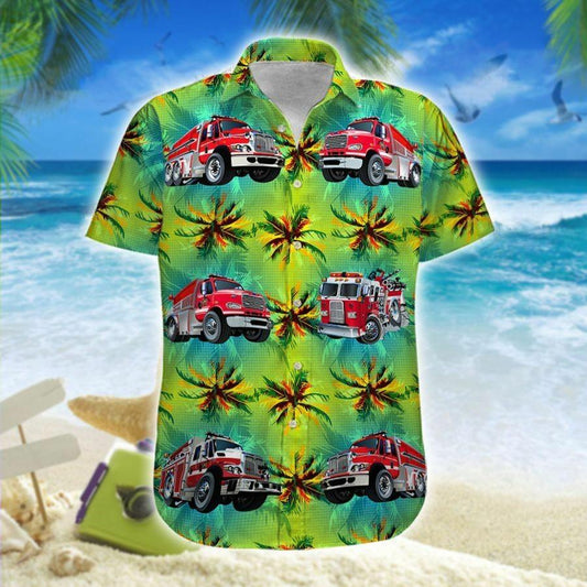 Hawaiian Aloha Shirts Firefighter Fire Truck Coconut