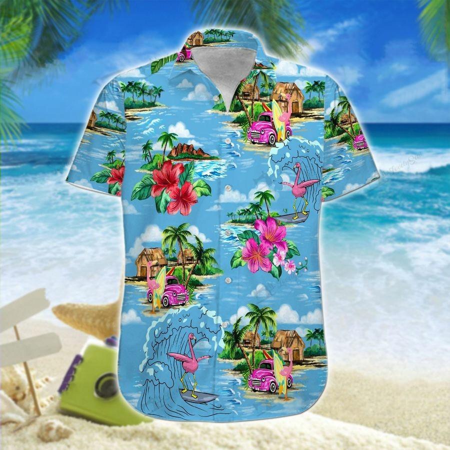 Hawaiian Aloha Shirts Flamingo Hawaii Surfing