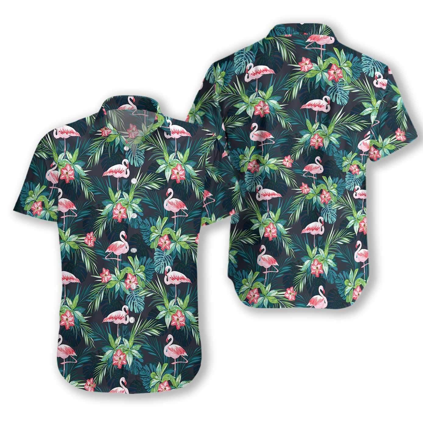 Cute Flamingo Hawaiian Aloha Shirts L