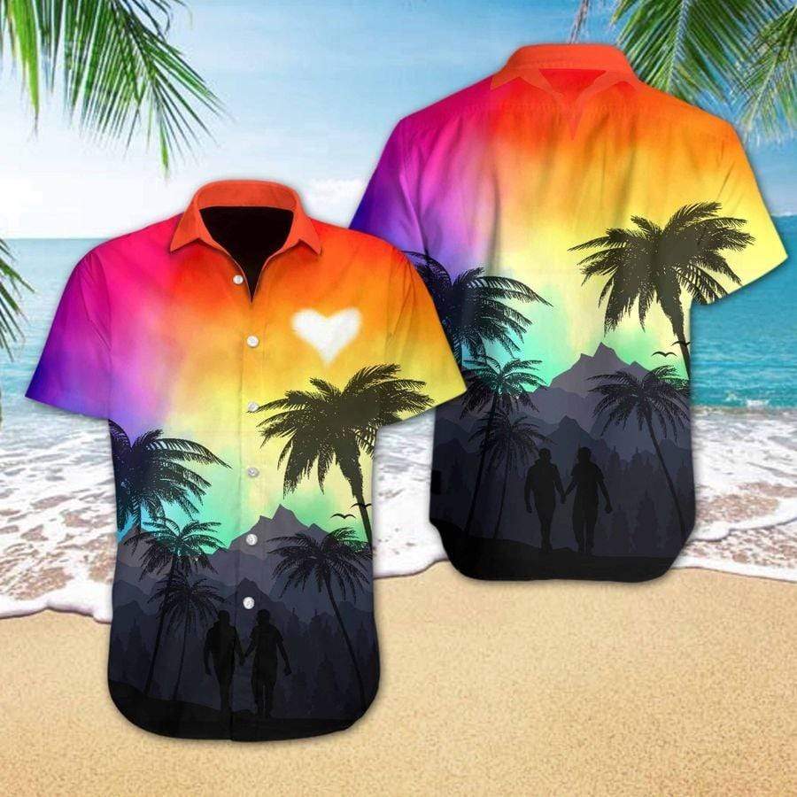 Lgbt+ Pride Lover Sunset Tropical Couple Hawaiian Aloha Shirts #Vi