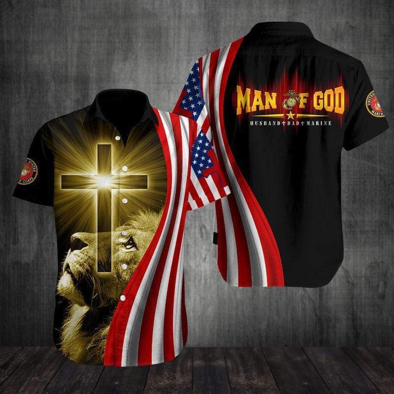 Hawaiian Aloha Shirts US Marine Lion Man Of God