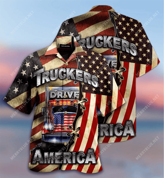 Truckers Drive American flag Hawaiian Aloha Shirts #V