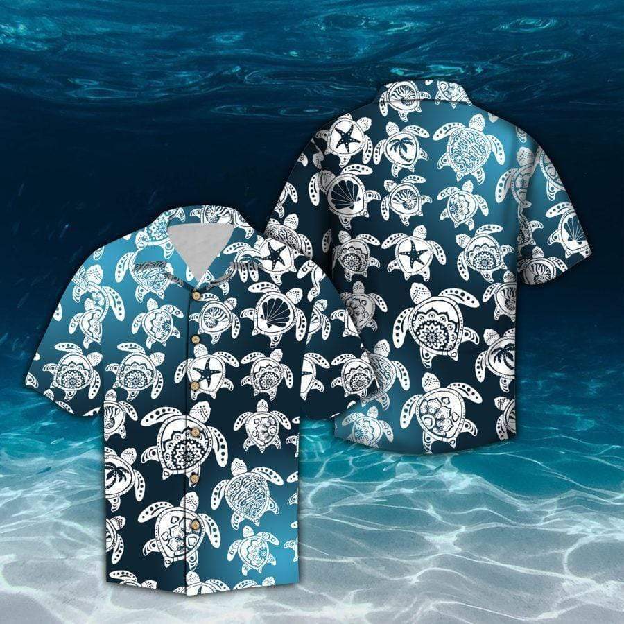 Blue Shirtea Turtle Honu Hawaiian Aloha Shirt 