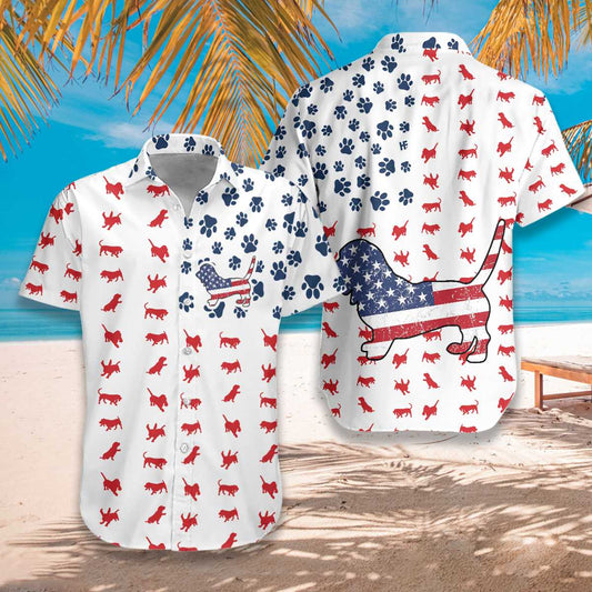 4Th July Basset Hound American Flag Unisex Hawaiian Shirt