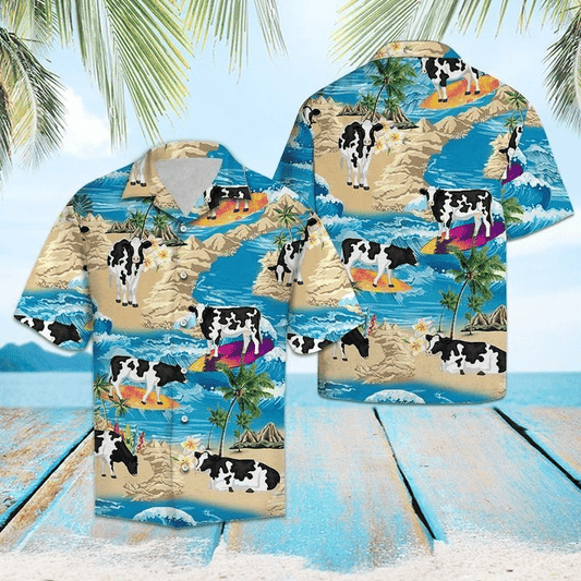 Hawaiian Aloha Shirts Cow In The Summer Beach