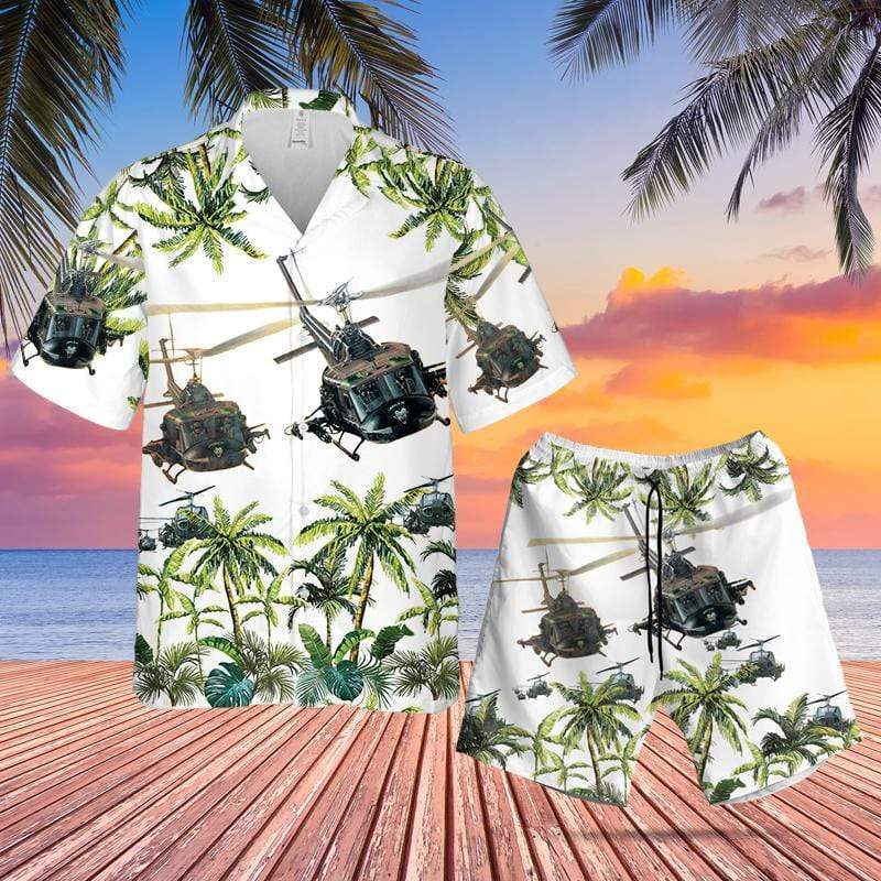 Hawaiian Aloha Shirts - Beach Shorts U.S Army Huey Helicopter