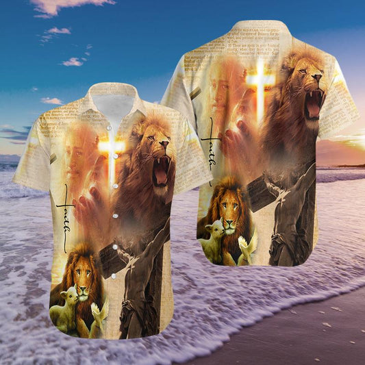 Hawaiian Aloha Shirts Lion Jesus Cross #1510L